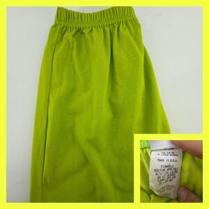 Vtg 90s Pinwheels Neon Lime Green Stirrup Pants Leggings L Made in USA Retro 80s